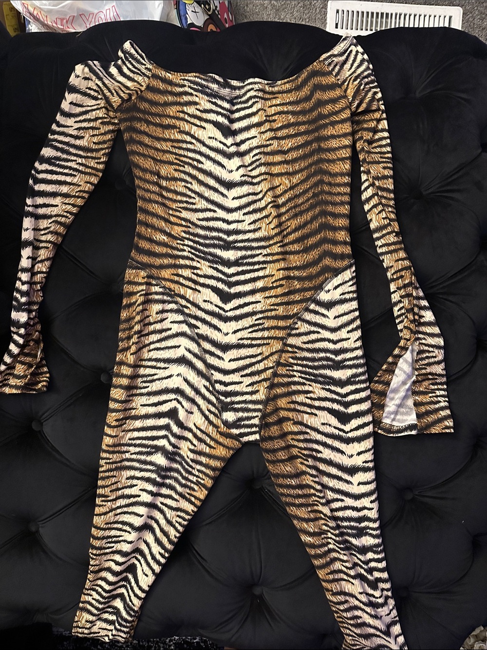 Kids Tiger-Print One Piece Romper - Off-Shoulder Long Sleeve